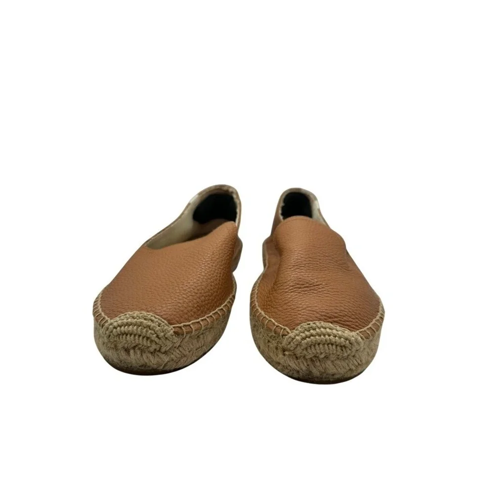 Soludos Womens Tan Pebbled Leather‎ Smoking Slipper Espadrille Flats Shoes